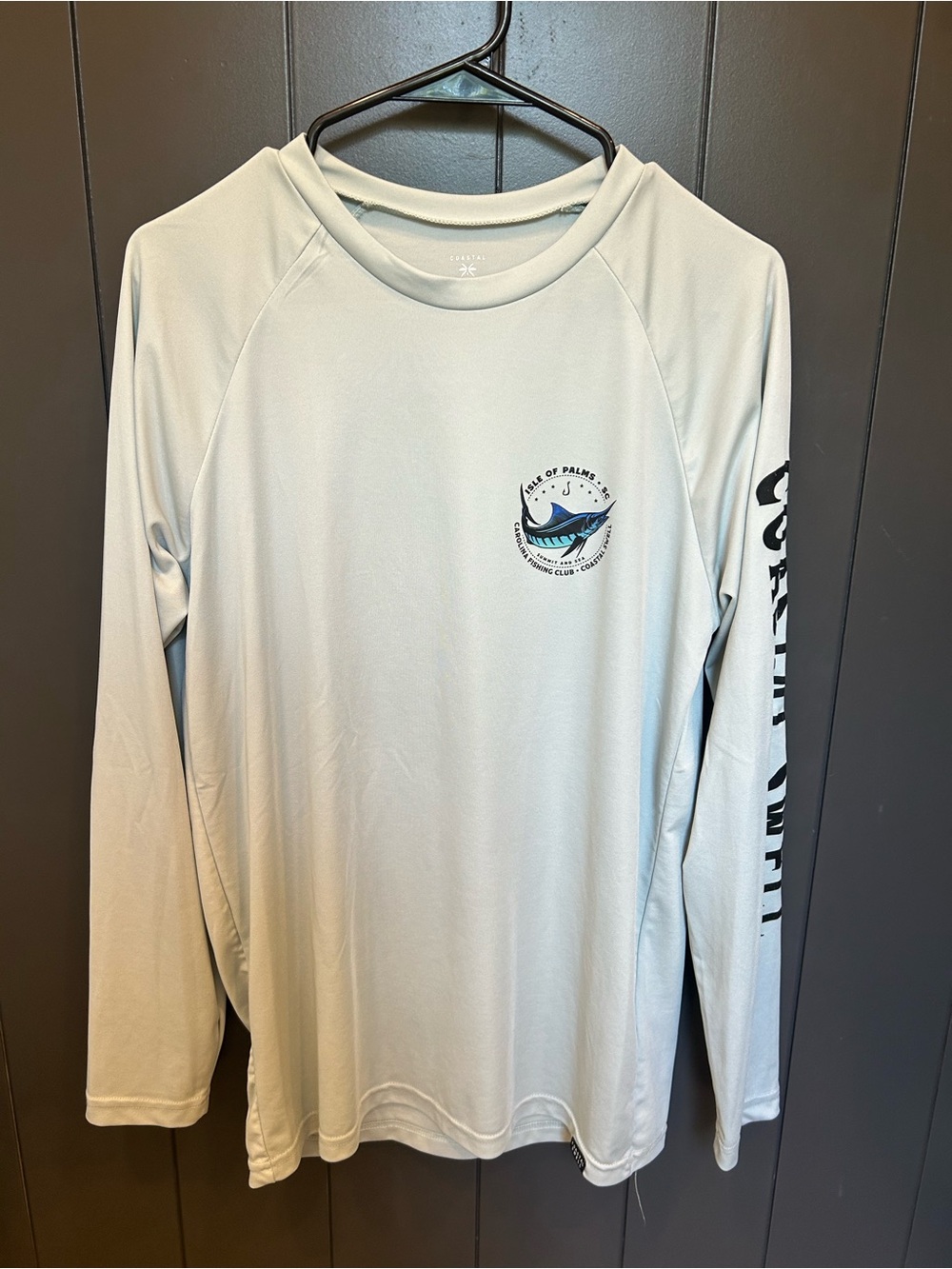Men's Light Gray Long-Sleeve Swim Rash Guard with Marlin Logo